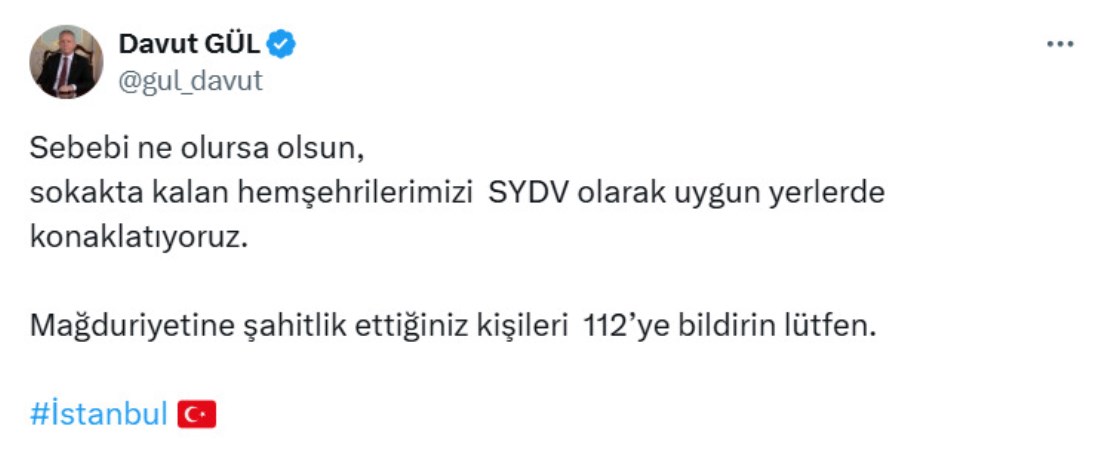 İstanbul Valisi Davut Gül'ün Çağrısı